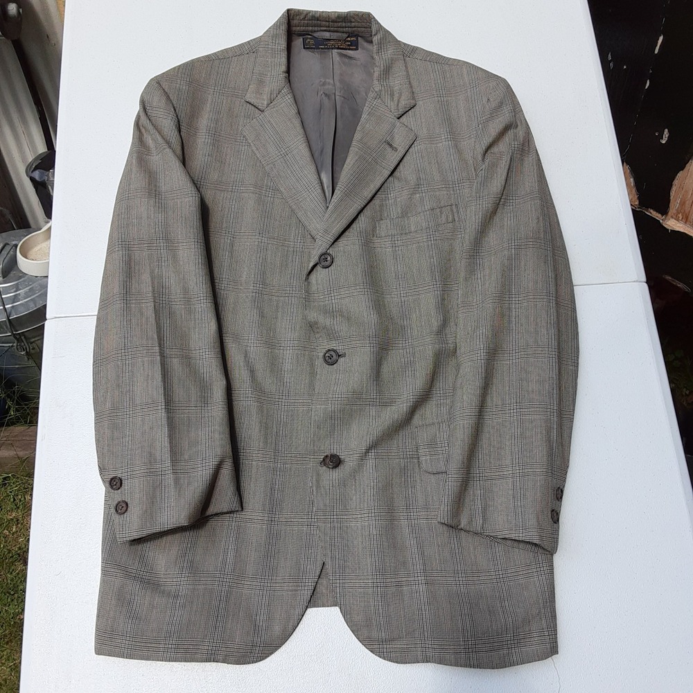 Brooks Brothers Makers Mens Grey Glen Plaid Wool 3-Button Blazer Sport Coat USA